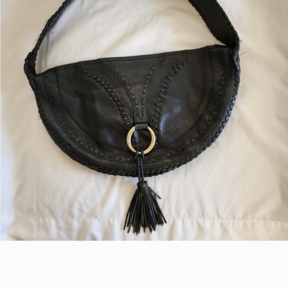 Chic Black Leather Shoulder Bag with Tassel